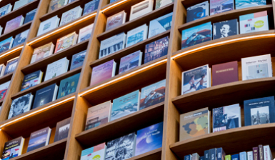 책장에 책이 나열되어 있는 이미지